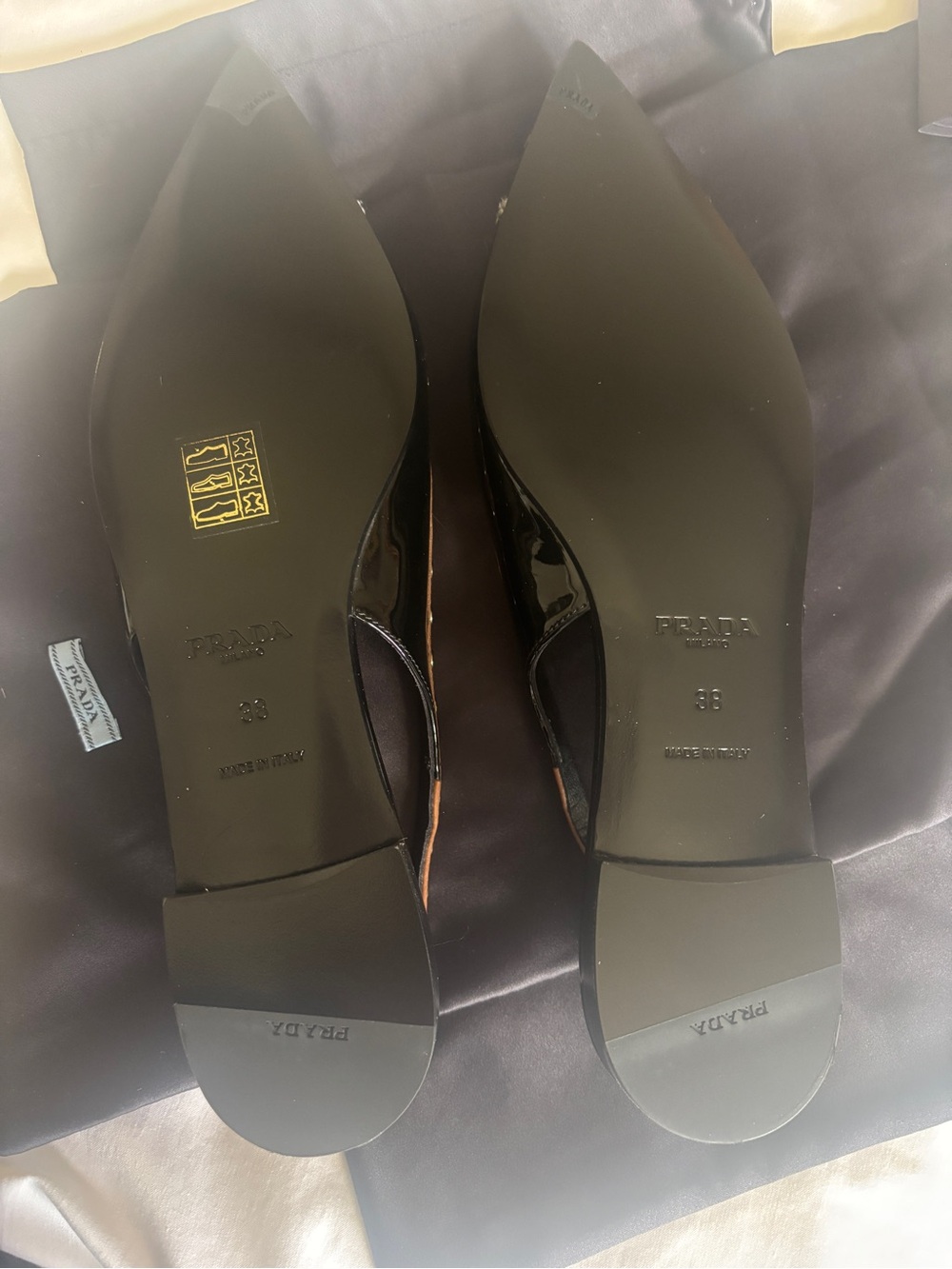 Prada Black Patent Pointed Slingback Flats with Brown Stud Trim (size 38) - Picture 5 of 5